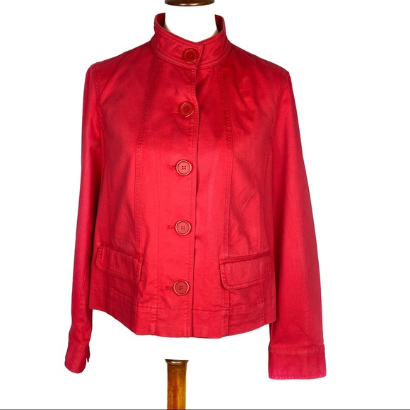 Jones New York Sport Stretch Button Front Blazer Red Cotton Medium - Picture 2 of 8